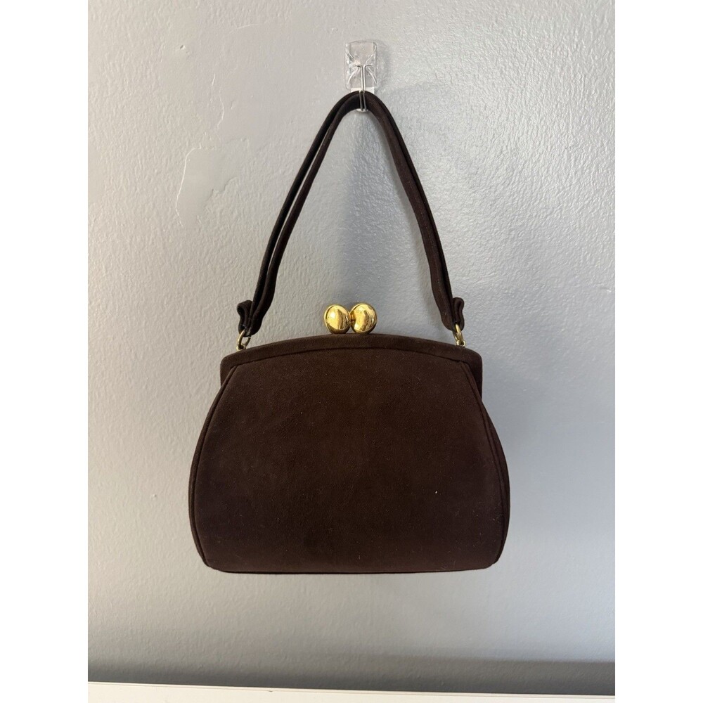 Vtg 1950’s Bienen-Davis Jane Andrew Brown Suede Handbag Mid Century Kiss Lock